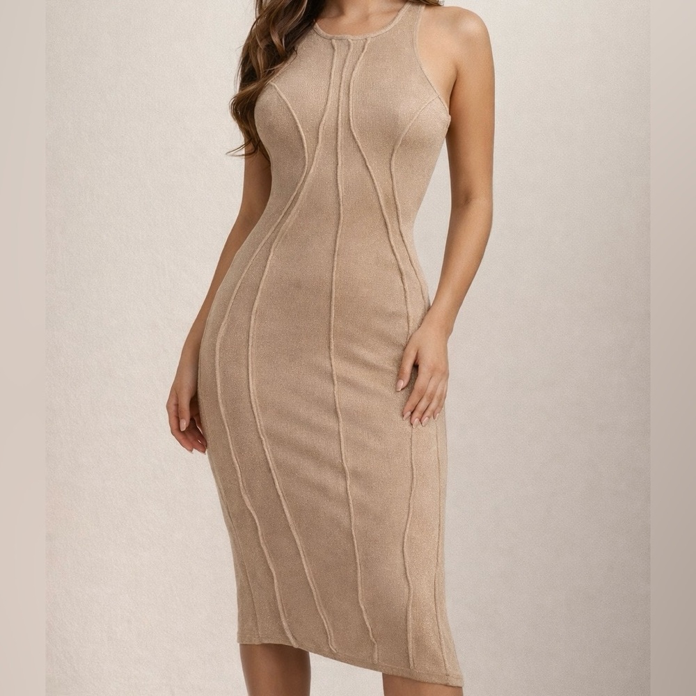 REVOLVE Rehab Lab Asymmetrical Beige Bodycon Dress NWOT Size L